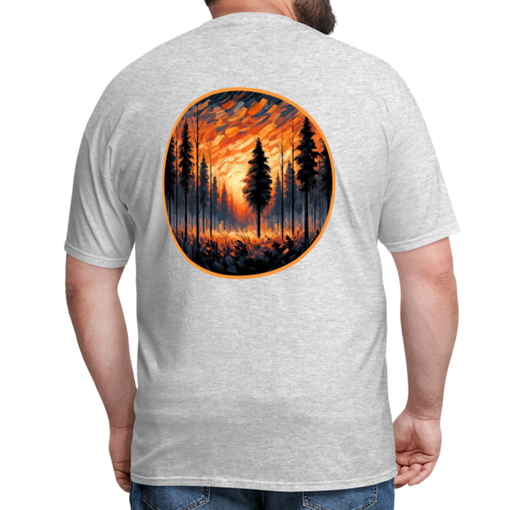 Orange Forest Sunset Unisex Classic T-Shirt with Logo - heather gray