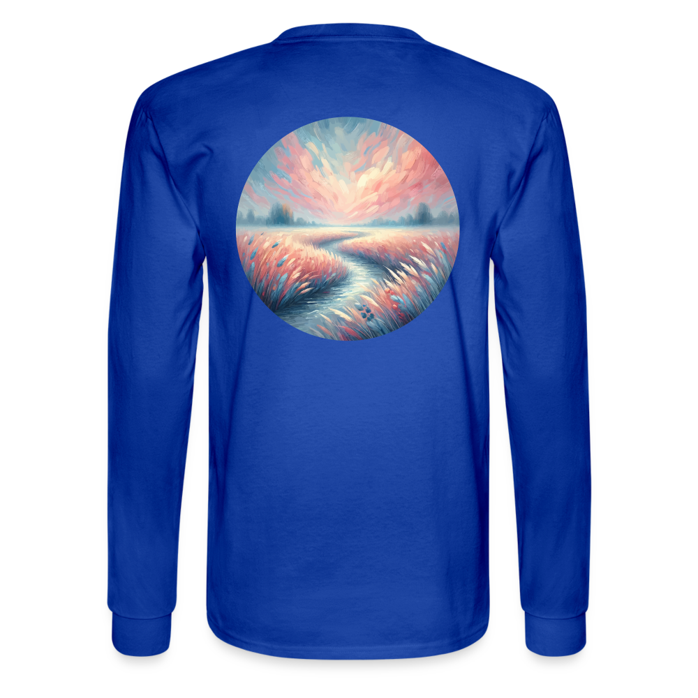 Men's River Meadow Graphic Long Sleeve Shirt with Logo - royal blue