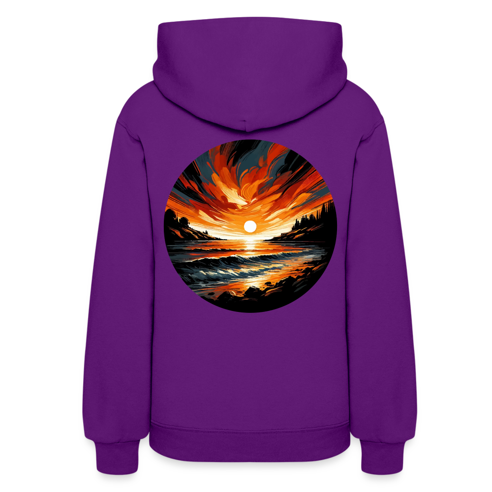 Women's Beach Sunset Graphic Hoodie with Logo - purple