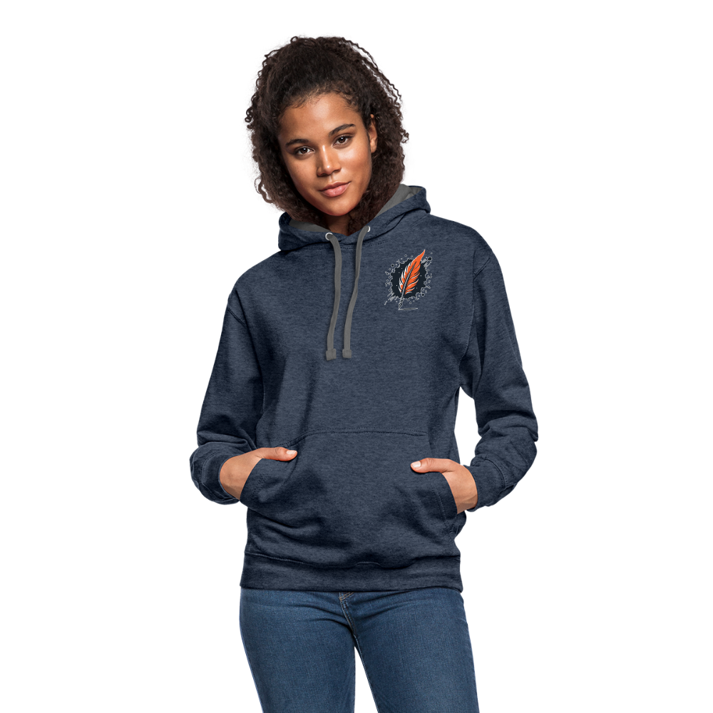 Colored Northern Lights Arctic Landscape Graphic Unisex Contrast Hoodie with Logo - indigo heather/asphalt