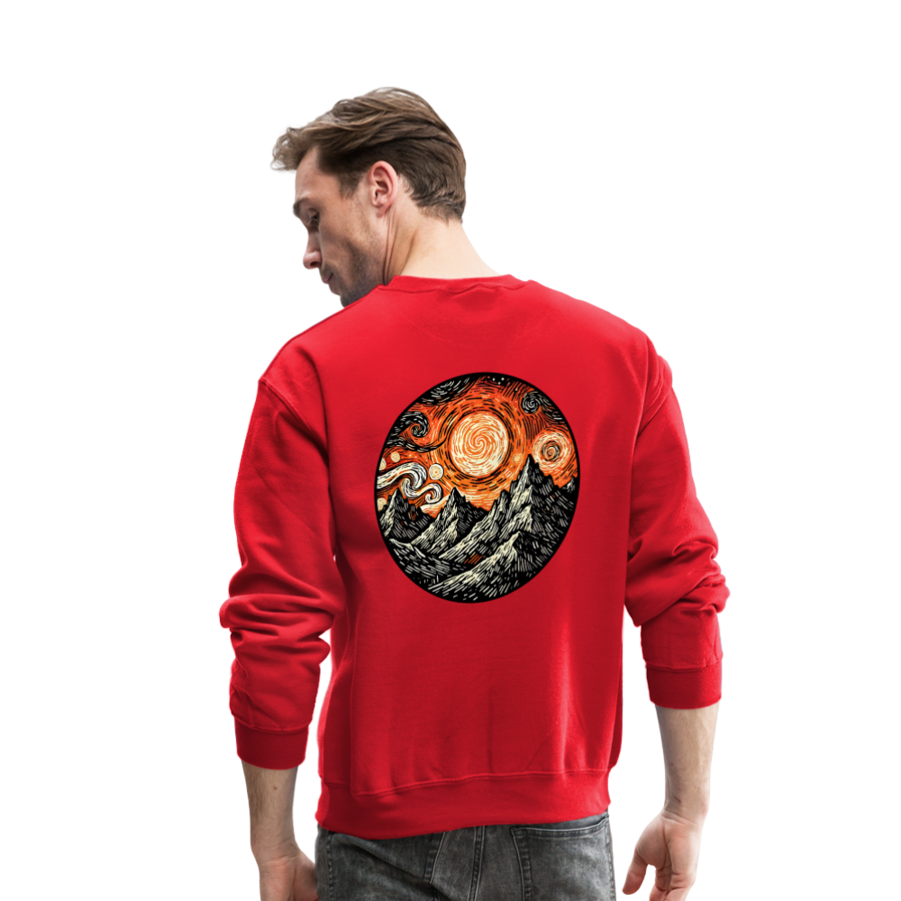 Orange Swirling Mountains Graphic Crewneck Sweatshirt with Logo - red