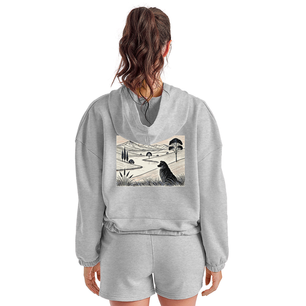 Women’s Australian Shepherd Prairie Graphic Cropped Hoodie with Logo - heather gray