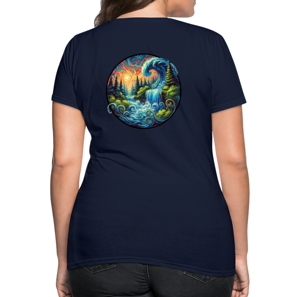 Women's Waterfall Graphic T-Shirt with Logo - navy