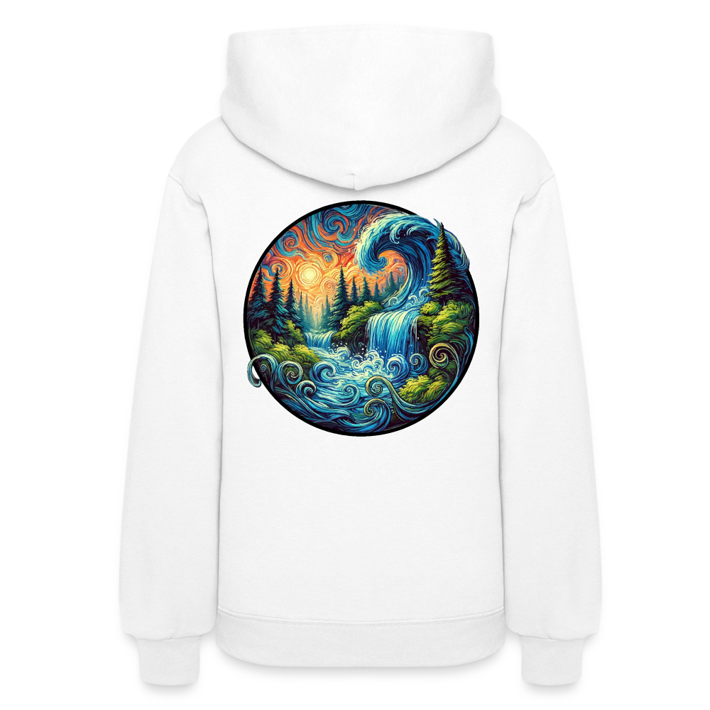 Women's Waterfall Graphic Hoodie with Logo - white