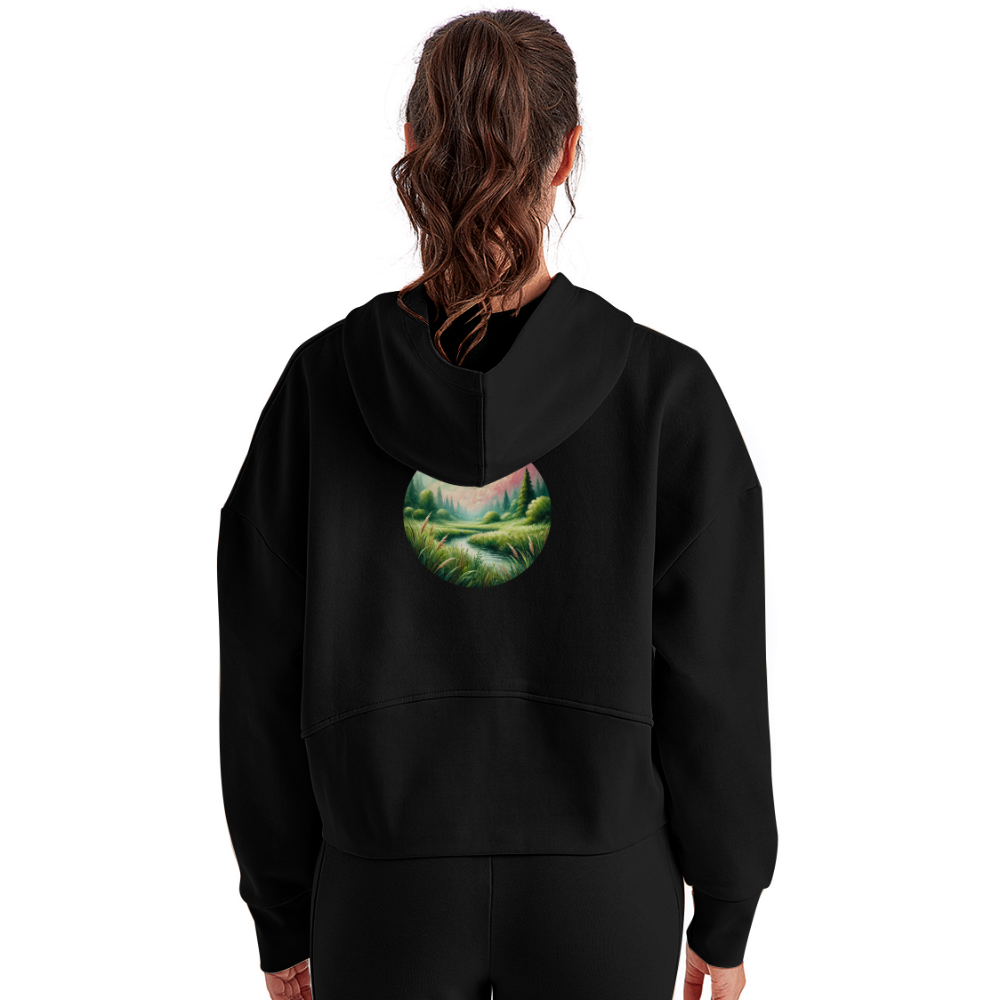 Women's Meadow Graphic Half Zip Cropped Hoodie with Logo - black