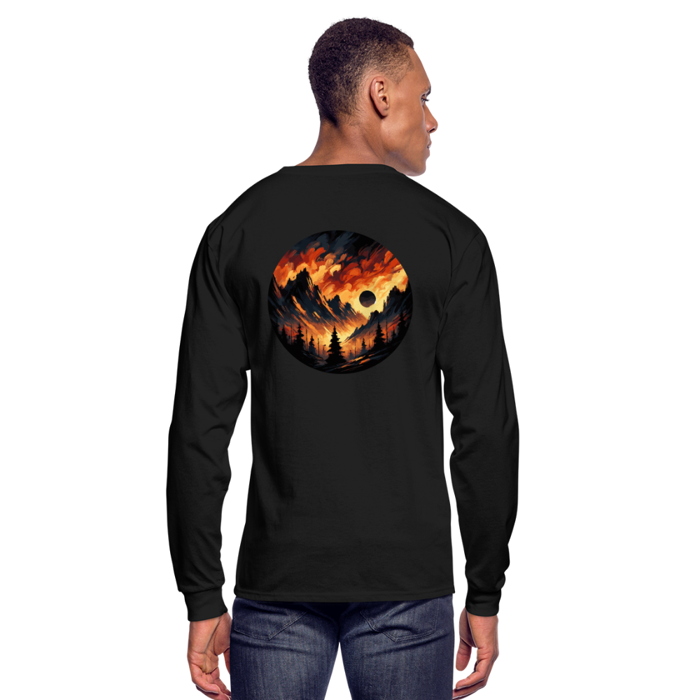 Men's Brushed Orange and Black Mountain Range Graphic Long Sleeve Shirt with Logo - black