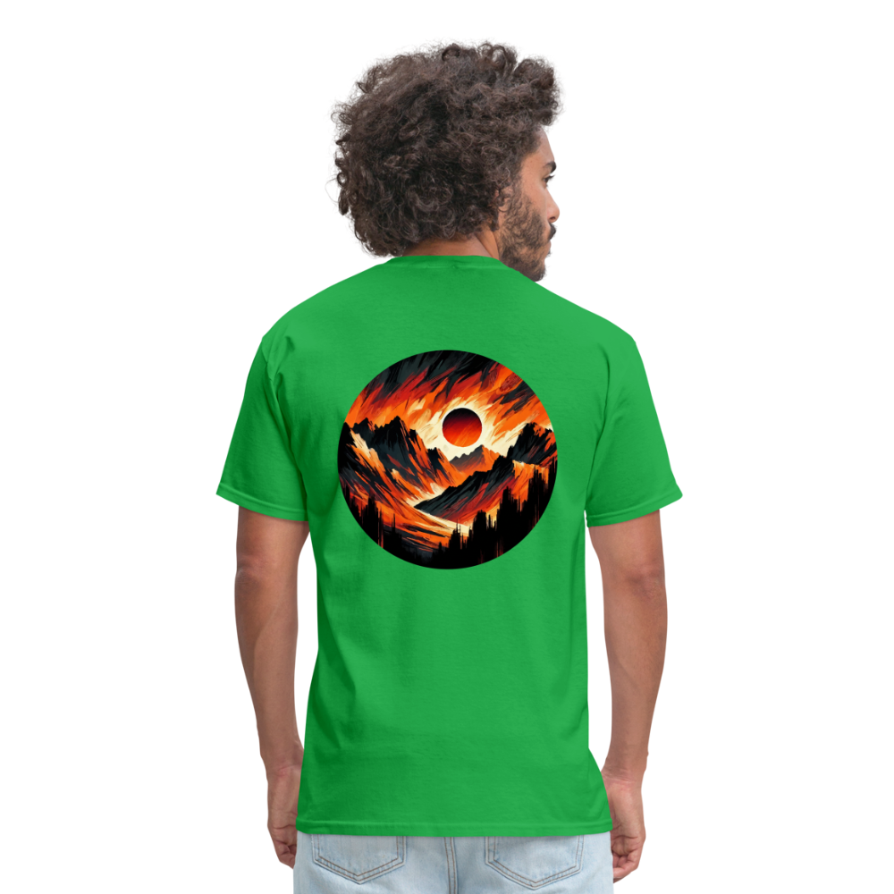 Orange and Black Mountain Range Unisex Classic T-Shirt with Logo - bright green