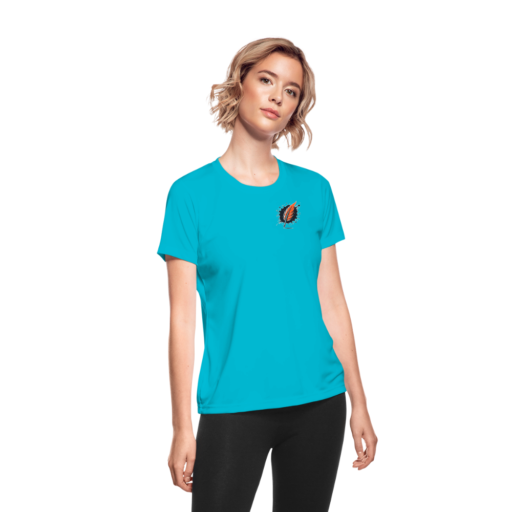 Women's Plain Moisture Wicking Performance T-Shirt with Logo - turquoise