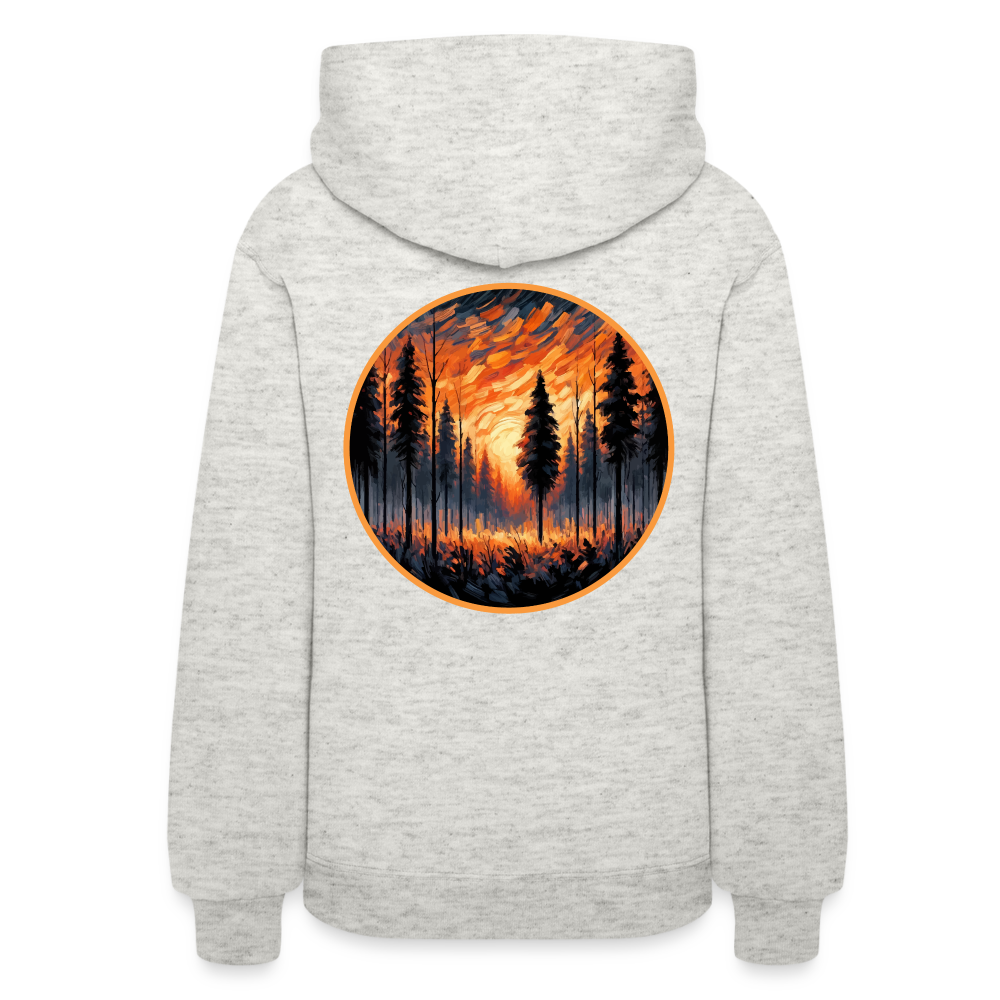 Women's Orange Forest Sunset Graphic Hoodie with Logo - heather oatmeal