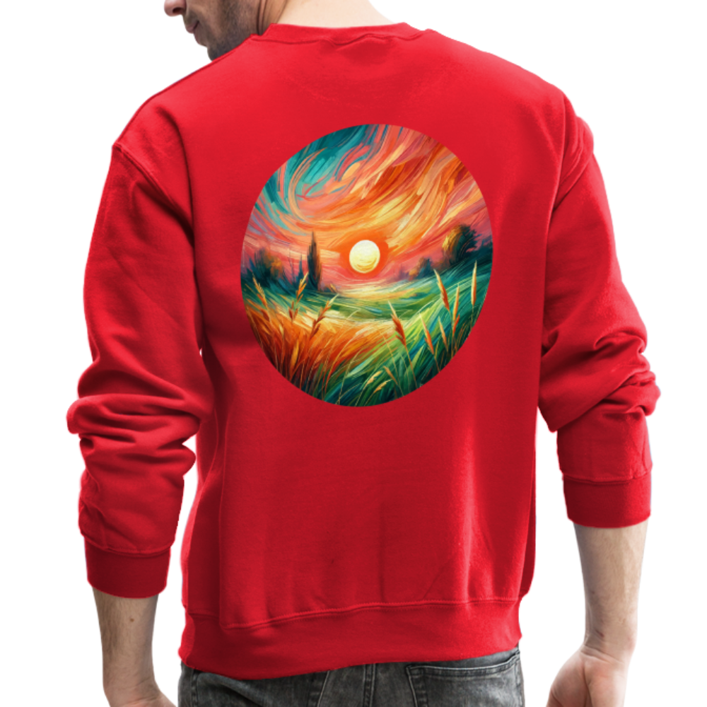 Pink Wheat Field Graphic Crewneck Sweatshirt with Logo - red