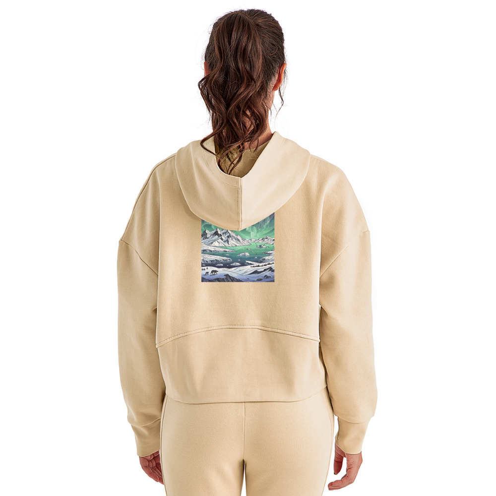 Women's Colored Northern Lights Arctic Landscape Graphic Half Zip Cropped Hoodie with Logo - nude