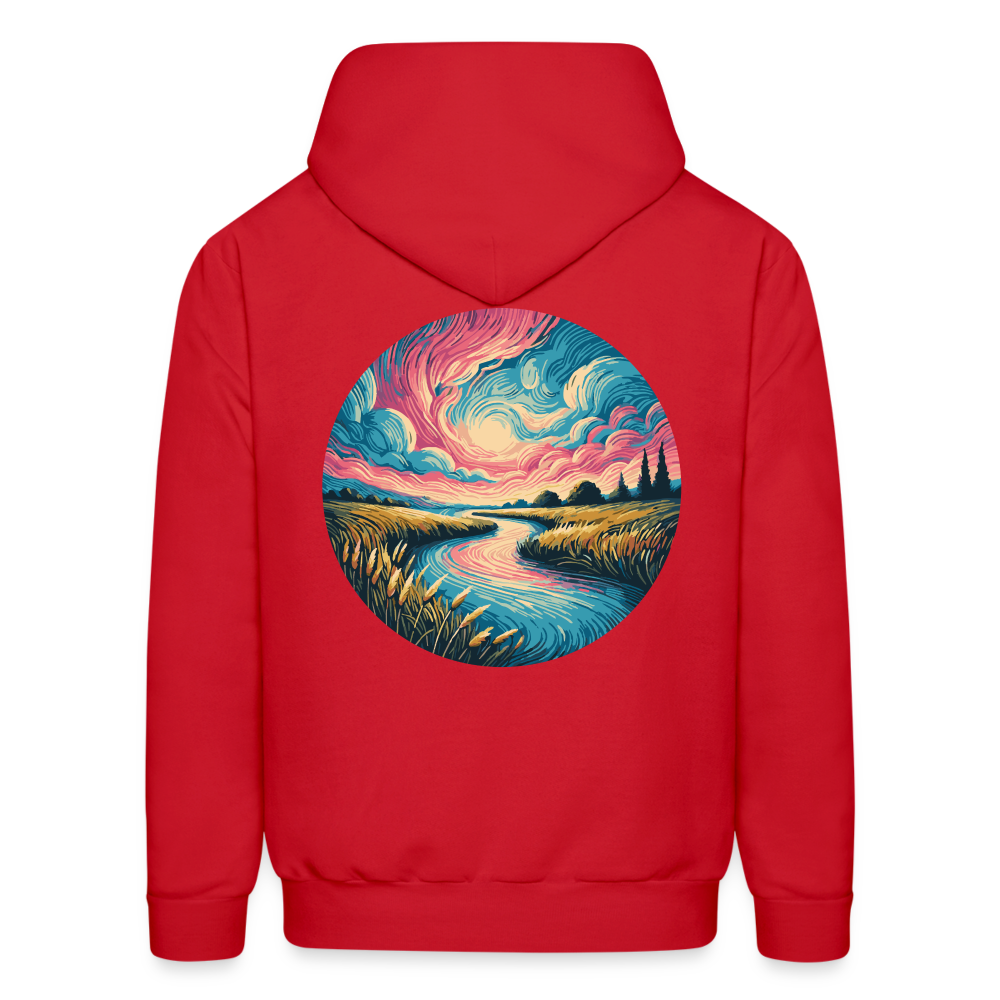 Men's River Pink and Blue Sky Graphic Hoodie with Logo - red