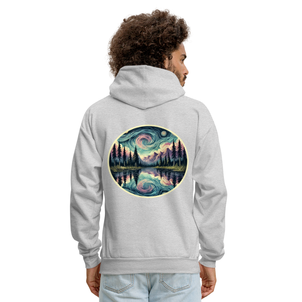 Men's Purple Swirling Sky Reflected on Lake Graphic Hoodie with Logo - ash 