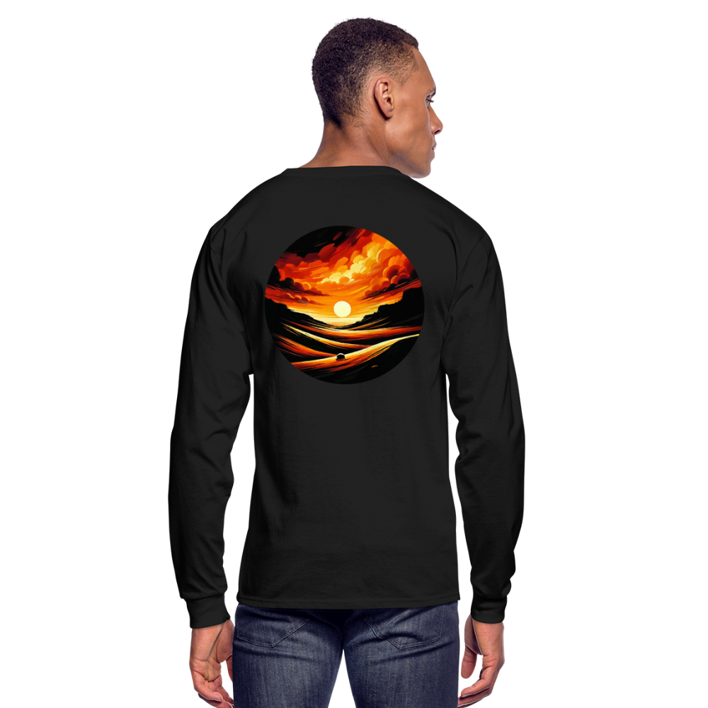 Men's Desert Sunset Graphic Long Sleeve Shirt with Logo - black