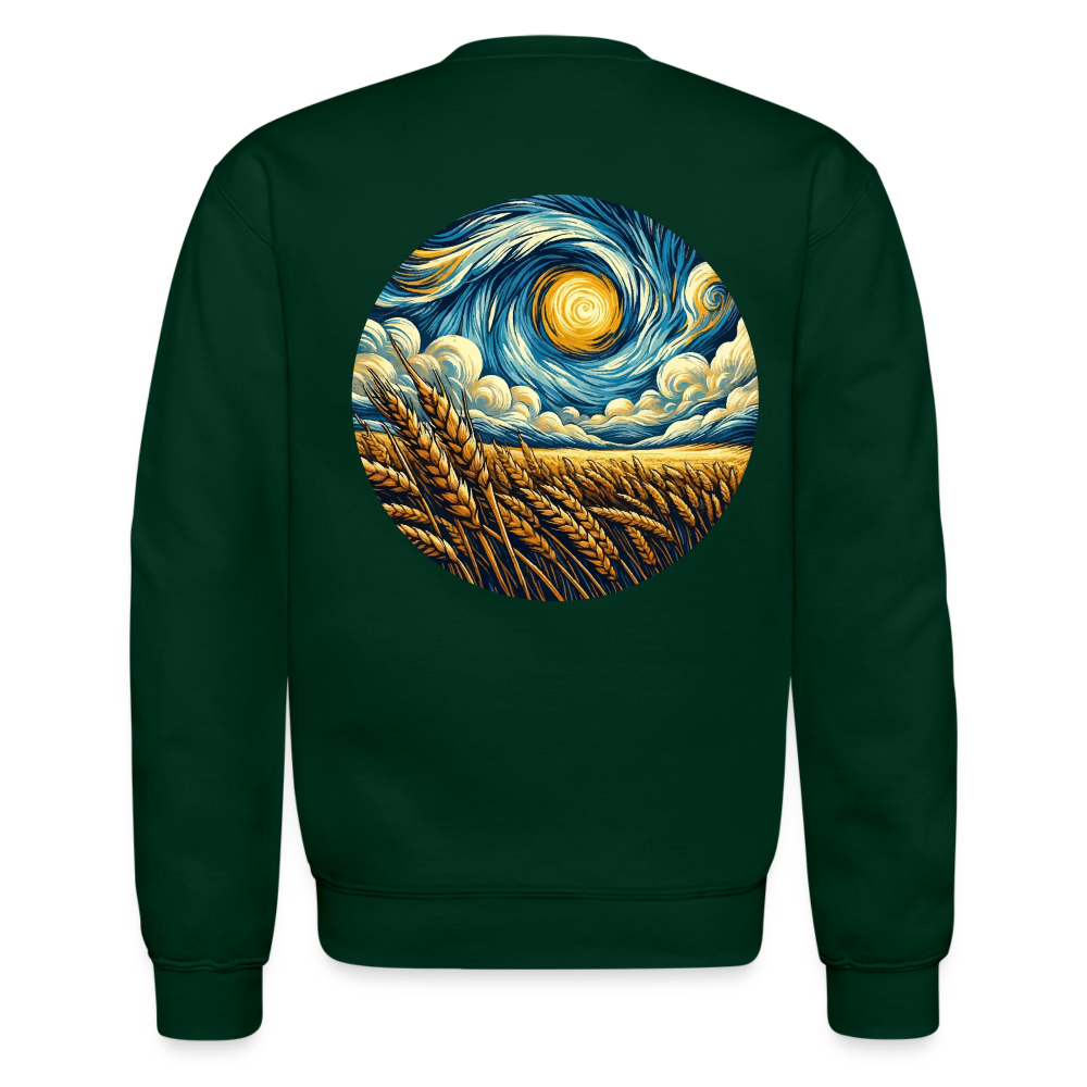 Wheat Field Graphic Crewneck Sweatshirt with Logo - forest green