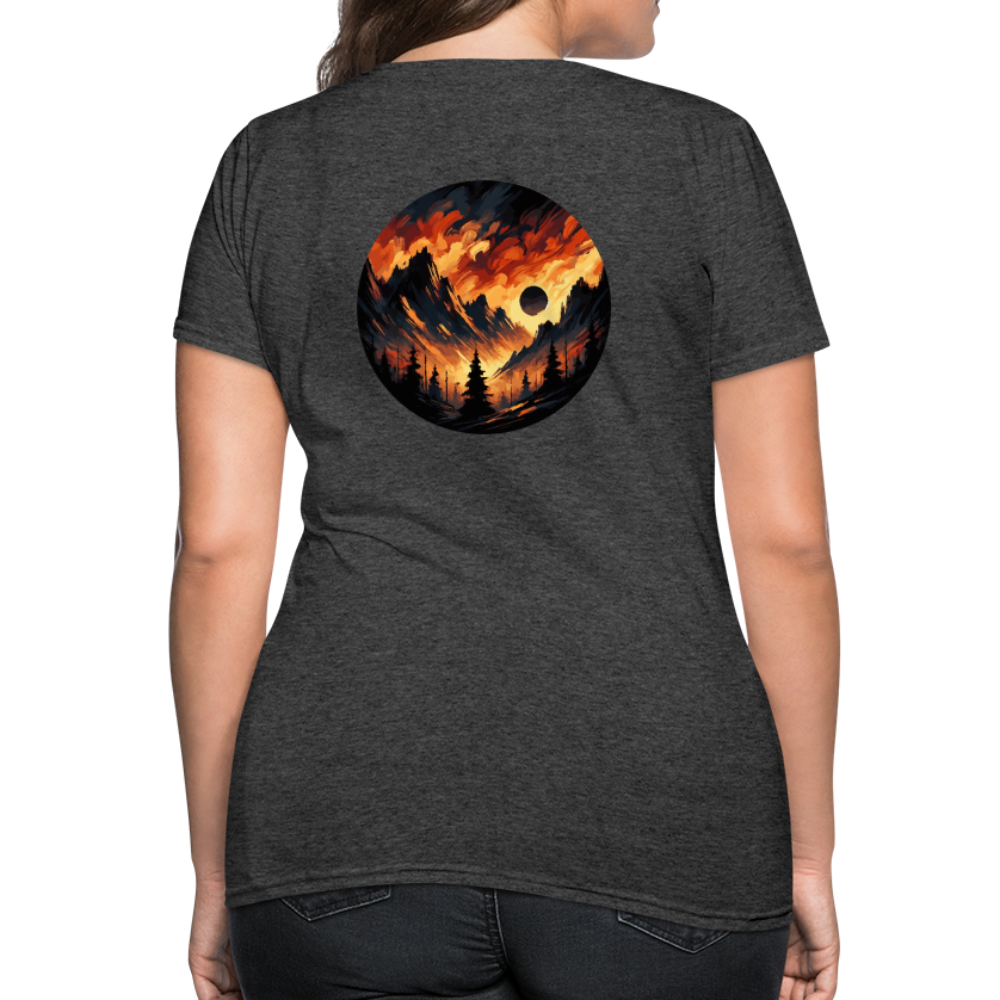 Women's Brushed Orange and Black Mountain Range T-Shirt with Logo - heather black