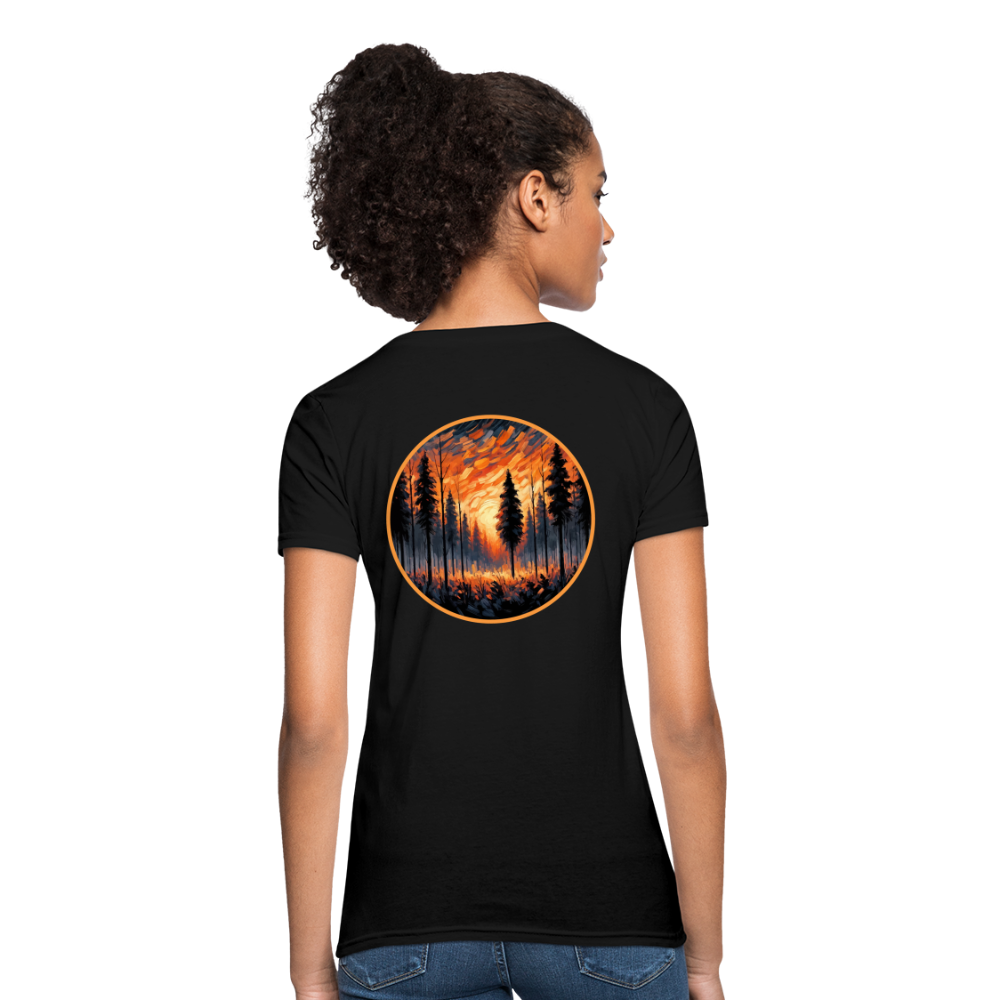 Women's Orange Forest Sunset T-Shirt with Logo - black