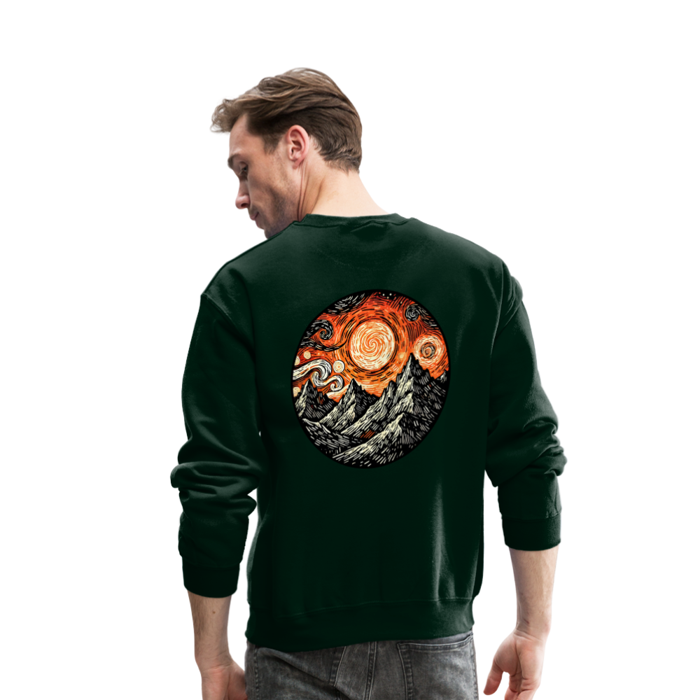 Orange Swirling Mountains Graphic Crewneck Sweatshirt with Logo - forest green