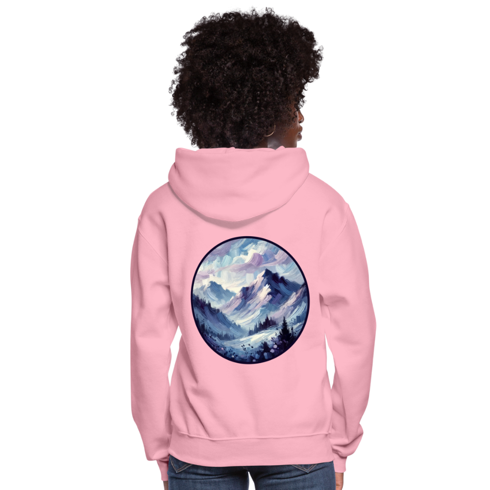 Women's Lavender Blue Mountain Range Graphic Hoodie with Logo - classic pink