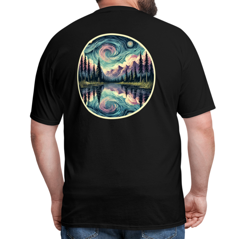 Purple Swirling Sky Reflected on Lake Graphic Unisex Classic T-Shirt with Logo - black