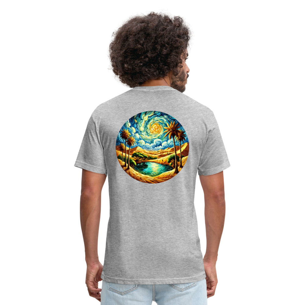 Desert Oasis Graphic Unisex Fitted Cotton/Poly T-Shirt with Logo - heather gray