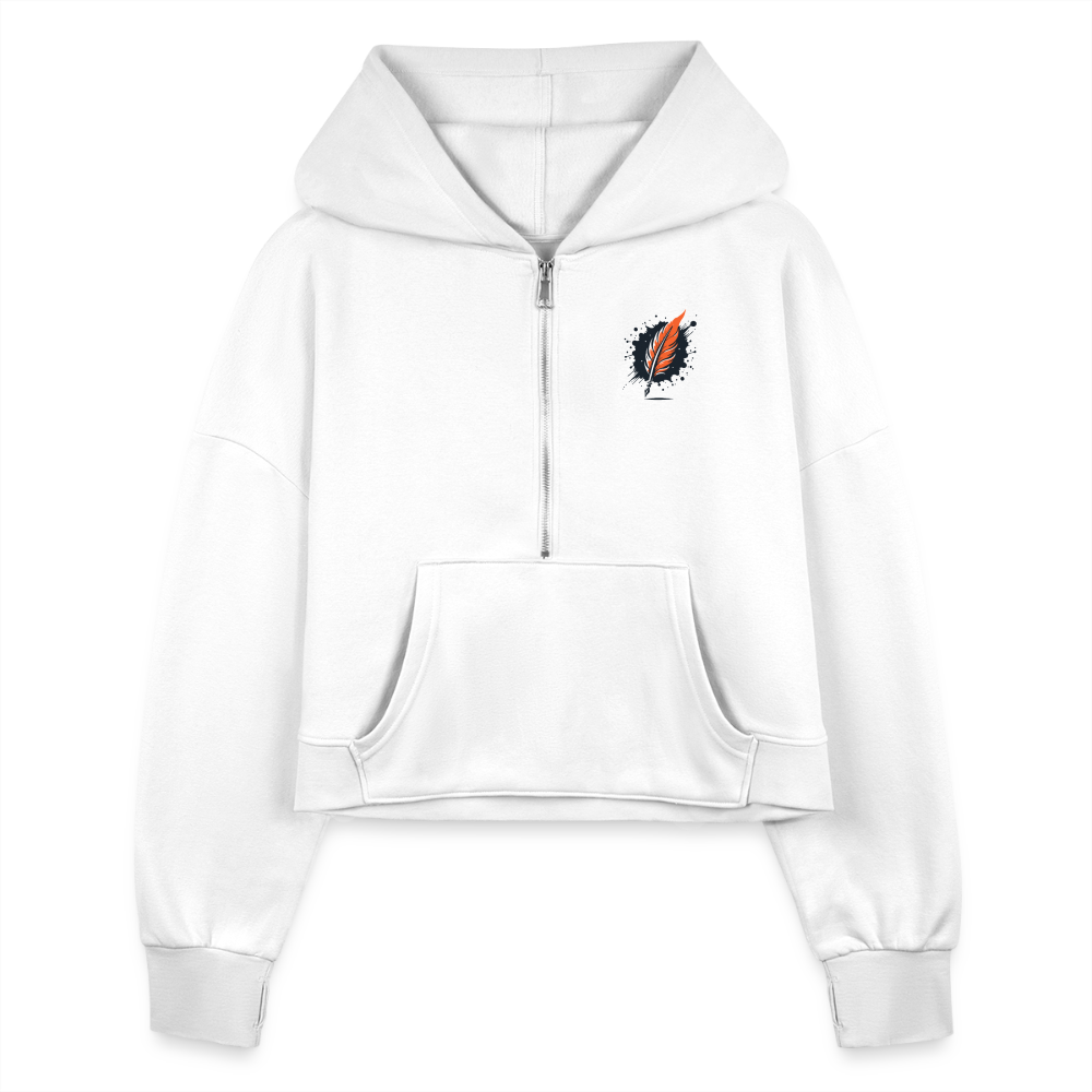 Women's Plain Half Zip Cropped Hoodie with Logo - white