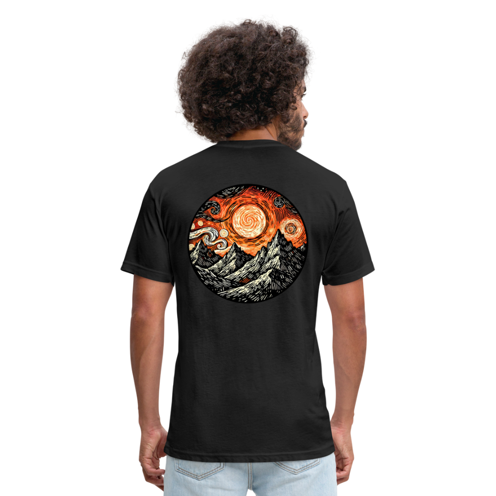 Orange Swirling Mountains Graphic Unisex Fitted Cotton/Poly T-Shirt with Logo - black