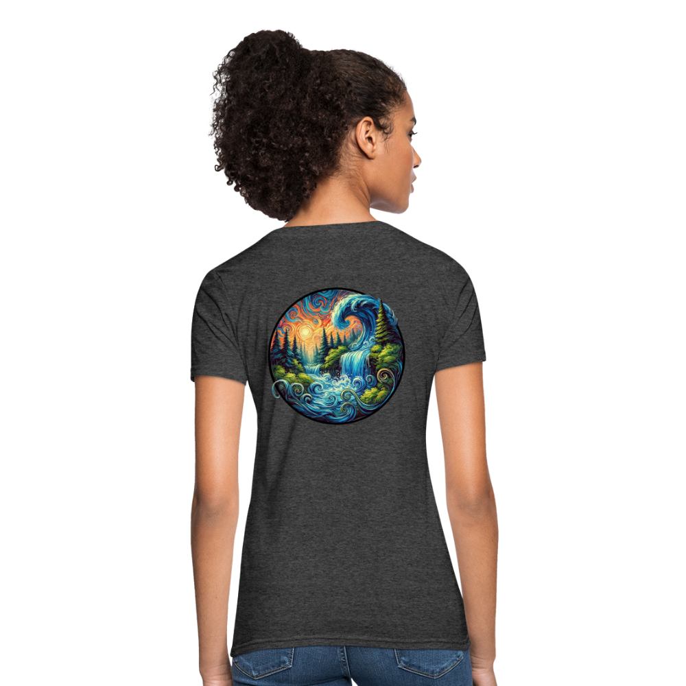 Women's Waterfall Graphic T-Shirt with Logo - heather black