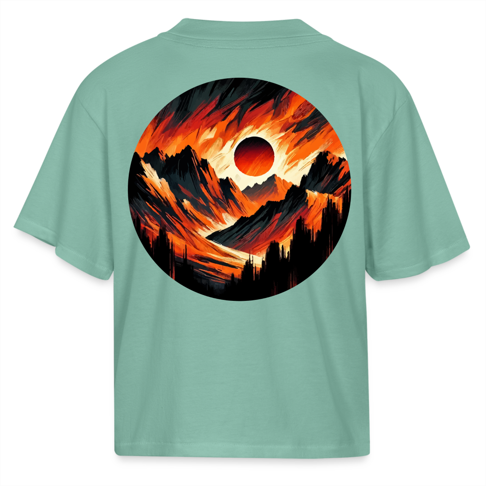 Women's Orange and Black Mountain Range Graphic Boxy Tee with Logo - saltwater