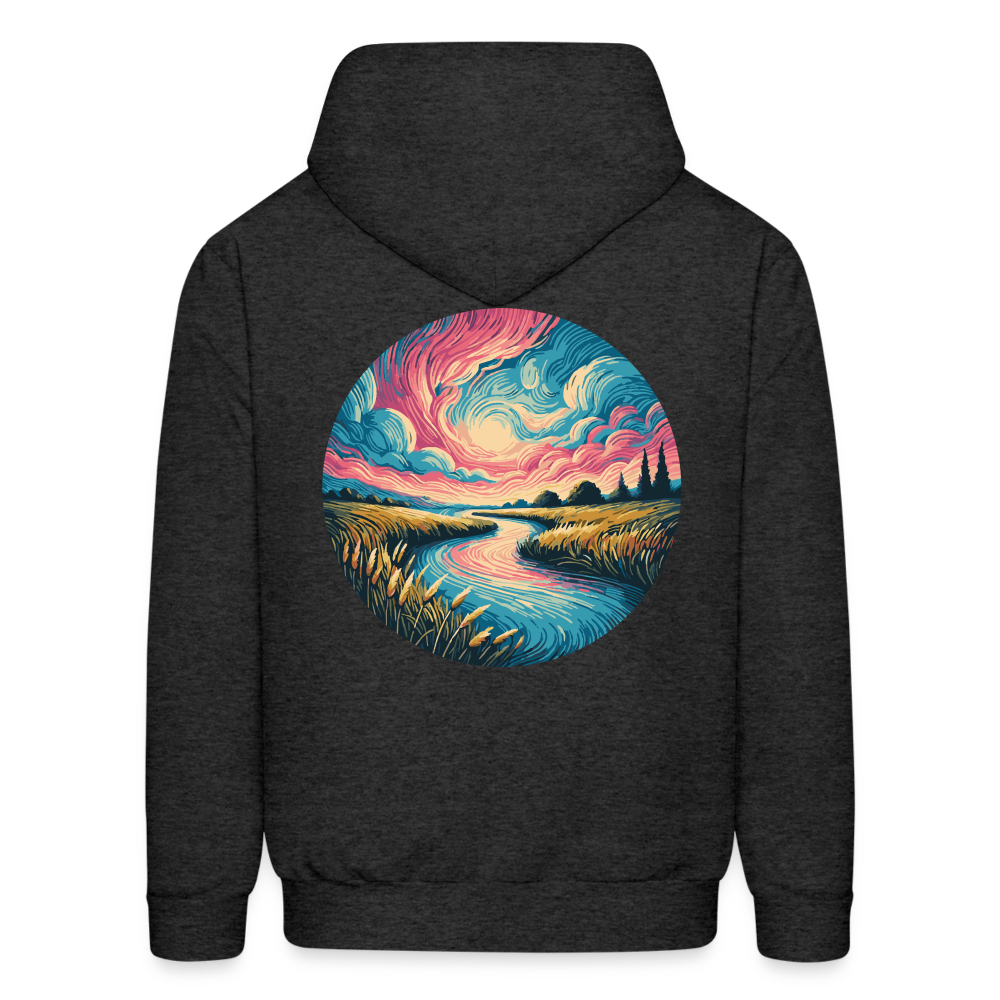 Men's River Pink and Blue Sky Graphic Hoodie with Logo - charcoal grey