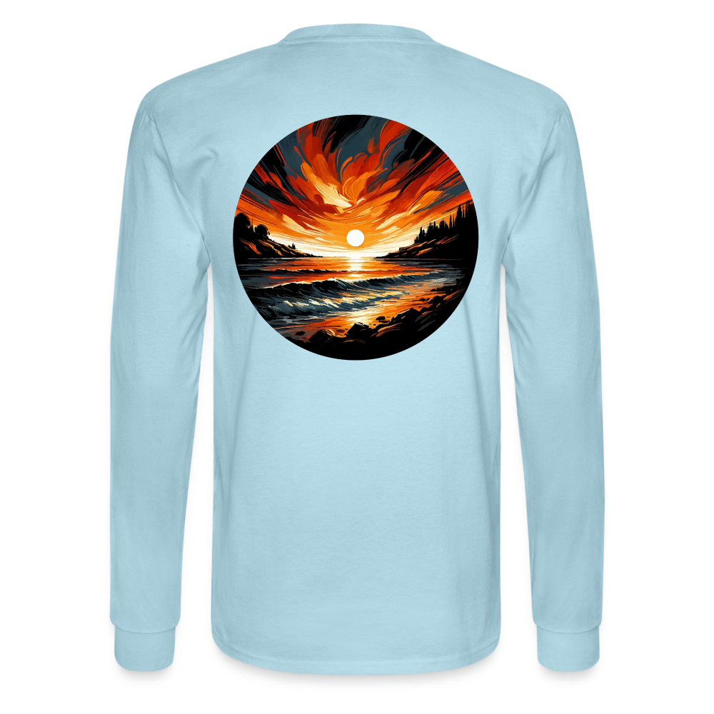 Men's Beach Sunset Graphic Long Sleeve Shirt with Logo - powder blue