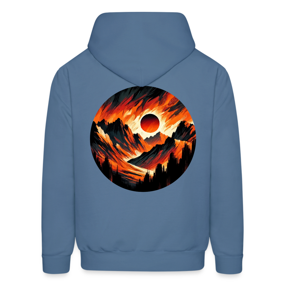 Men's Orange and Black Mountain Range Graphic Hoodie with Logo - denim blue