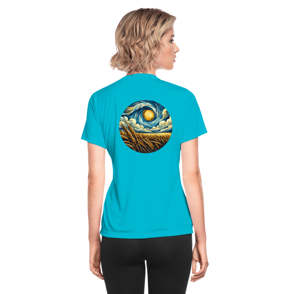 Women's Wheat Field Graphic Moisture Wicking Performance T-Shirt with Logo - turquoise