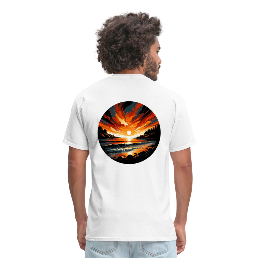 Beach Sunset Graphic Unisex Classic T-Shirt with Logo - white