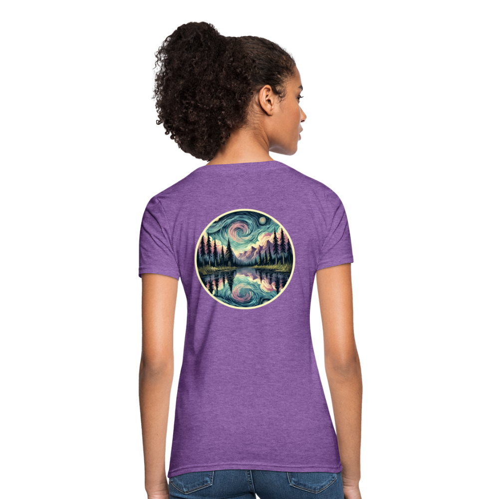 Women's Purple Swirling Sky Reflected on Lake Graphic T-Shirt with Logo - purple heather