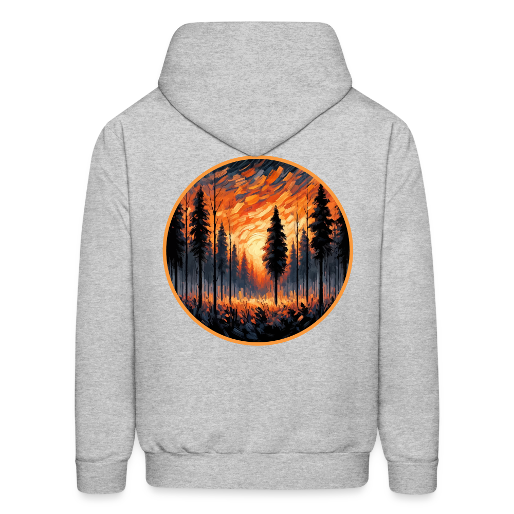 Men's Orange Forest Sunset Graphic Hoodie with Logo - heather gray