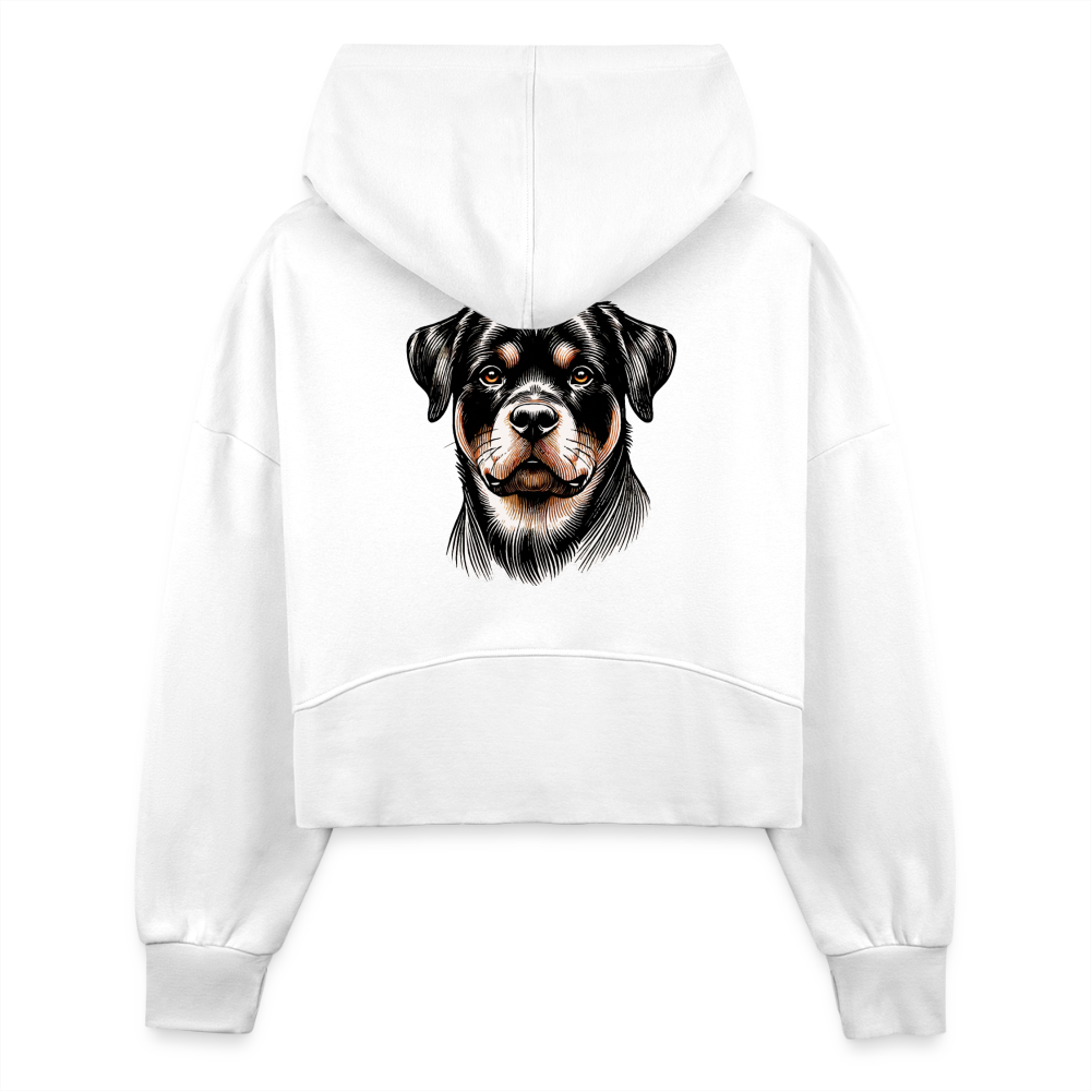 Women's Fine Line Rottweiler Graphic Half Zip Cropped Hoodie with Logo - white