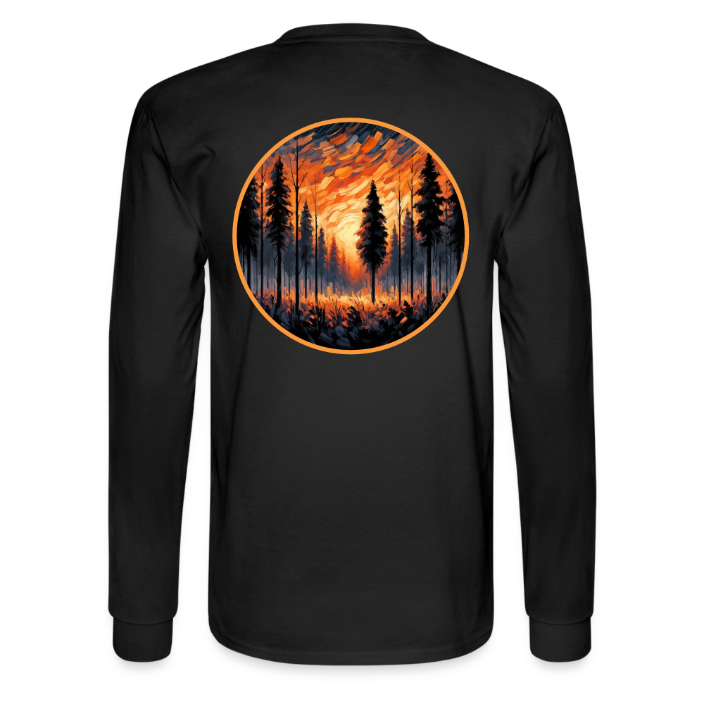 Men's Orange Forest Sunset Graphic Long Sleeve Shirt with Logo - black