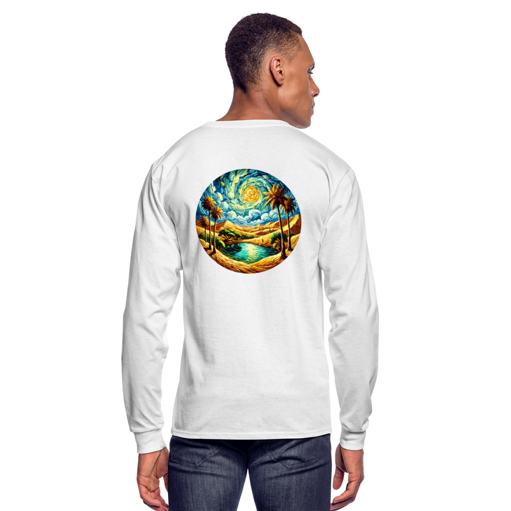 Men's Desert Oasis Graphic Long Sleeve Shirt with Logo - white