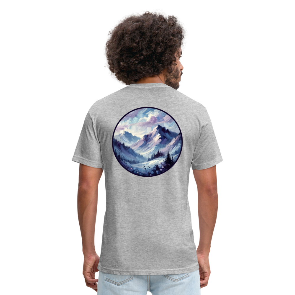 Lavender Blue Mountain Range Graphic Unisex Fitted Cotton/Poly T-Shirt with Logo - heather gray