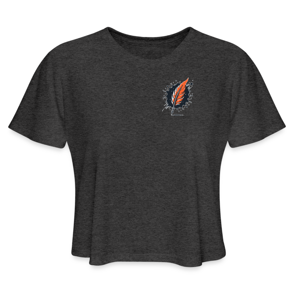 Women's Orange and Black Mountain Range Graphic Cropped T-Shirt with Logo - deep heather