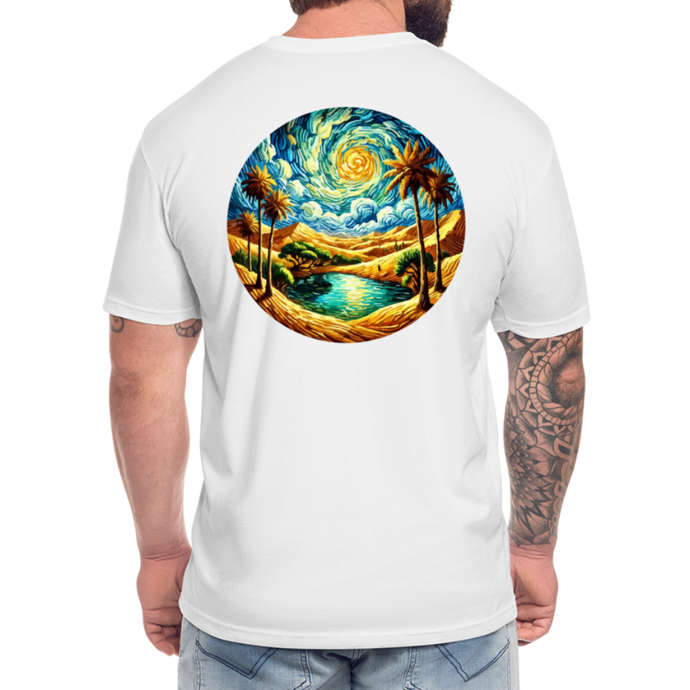 Desert Oasis Graphic Unisex Fitted Cotton/Poly T-Shirt with Logo - white