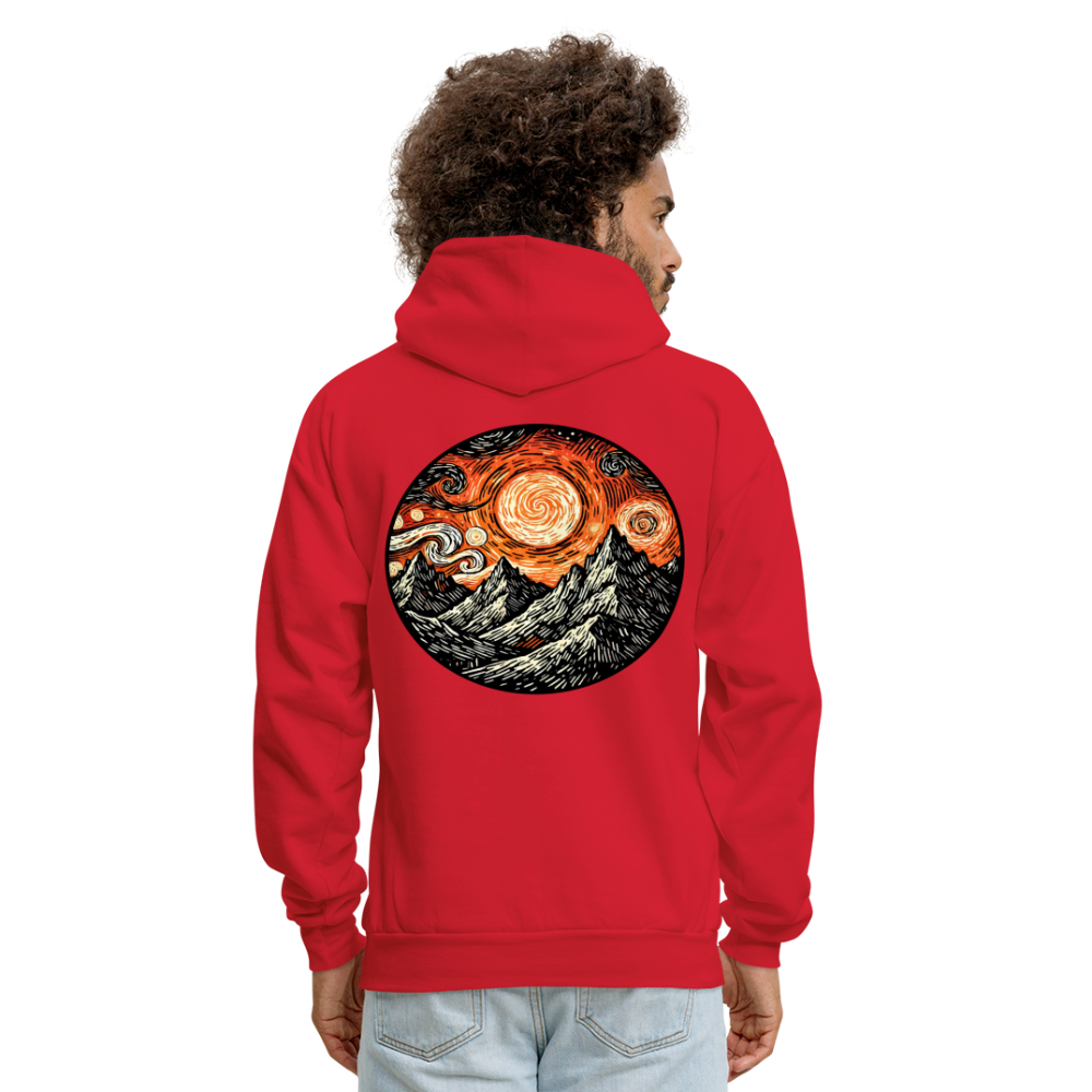 Men's Orange Swirling Mountains Graphic Hoodie with Logo - red