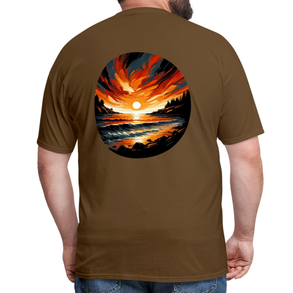 Beach Sunset Graphic Unisex Classic T-Shirt with Logo - brown