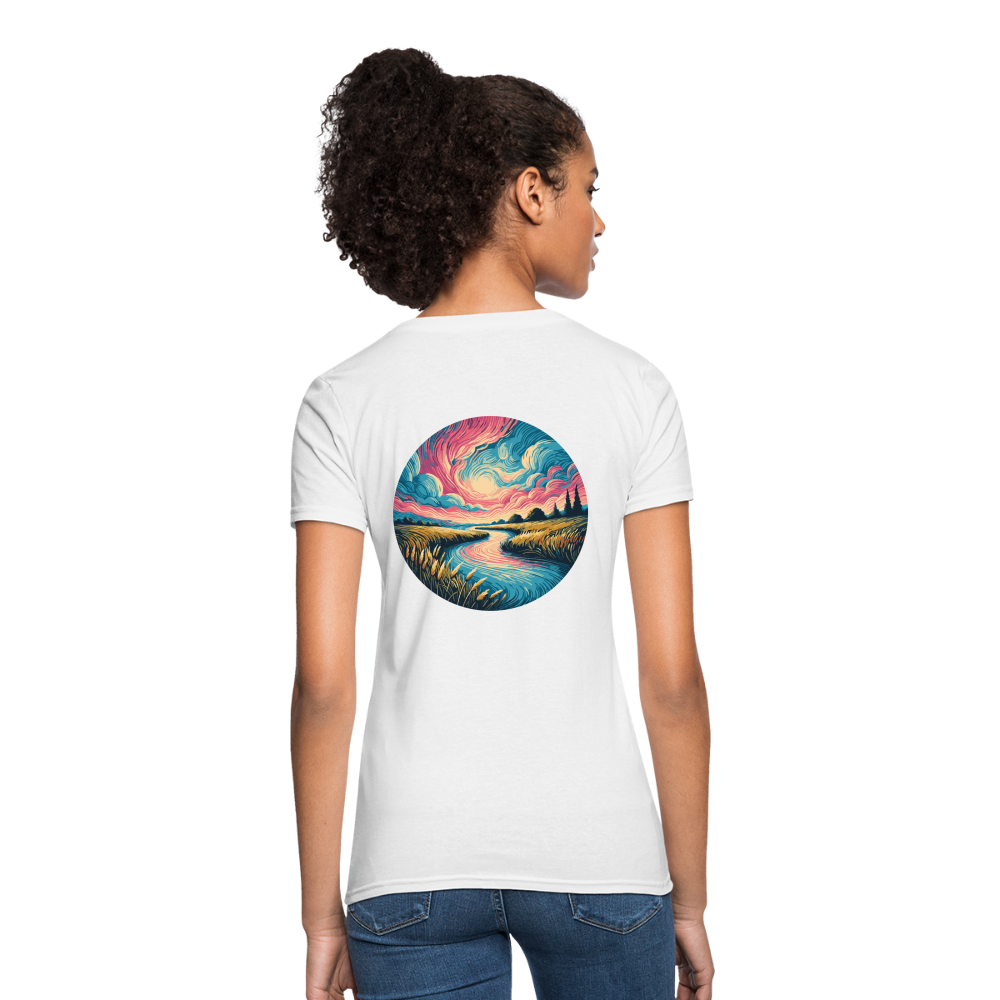 Women's River Pink and Blue Sky T-Shirt with Logo - white