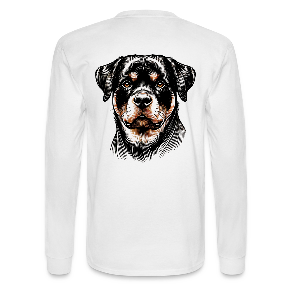 Men's Fine Line Rottweiler Graphic Long Sleeve Shirt with Logo - white