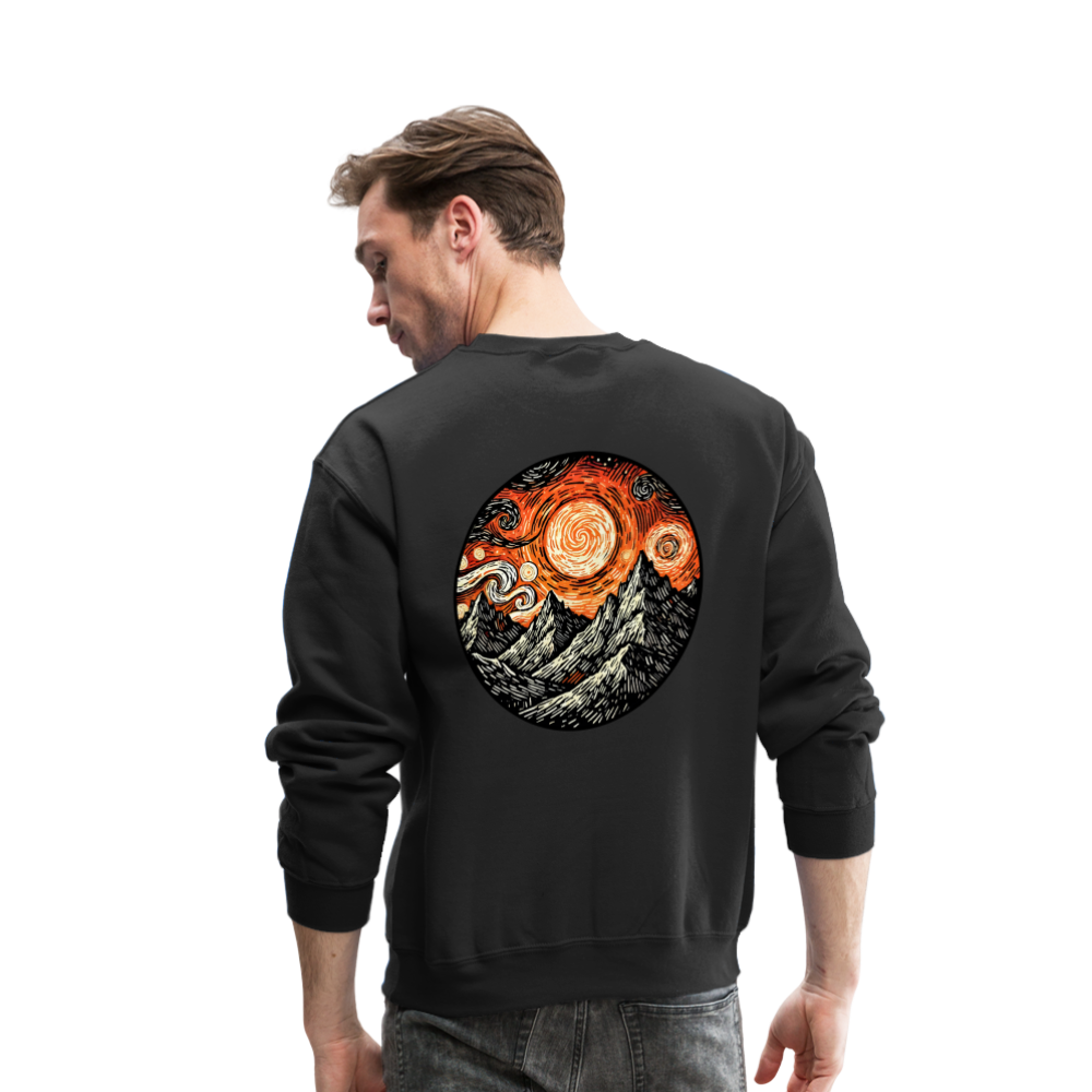 Orange Swirling Mountains Graphic Crewneck Sweatshirt with Logo - black