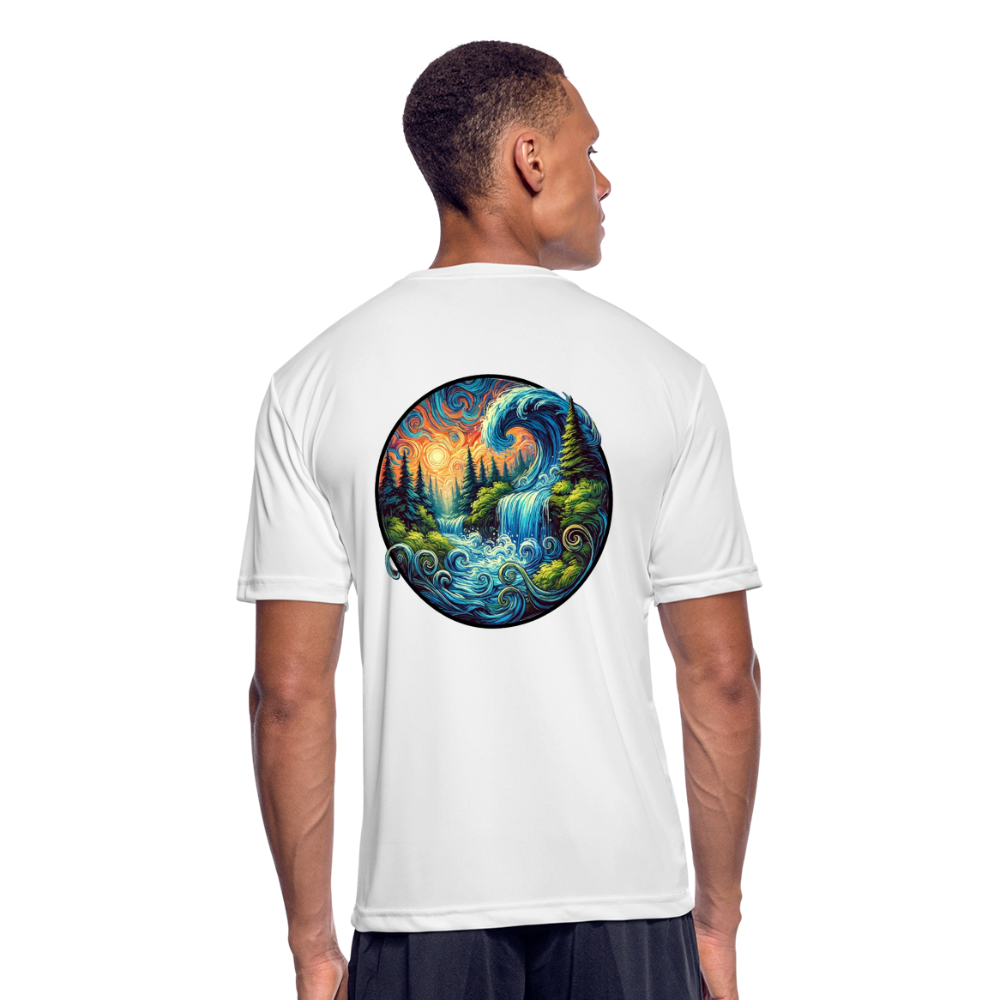 Men’s Waterfall Graphic Moisture Wicking Performance T-Shirt with Logo - white