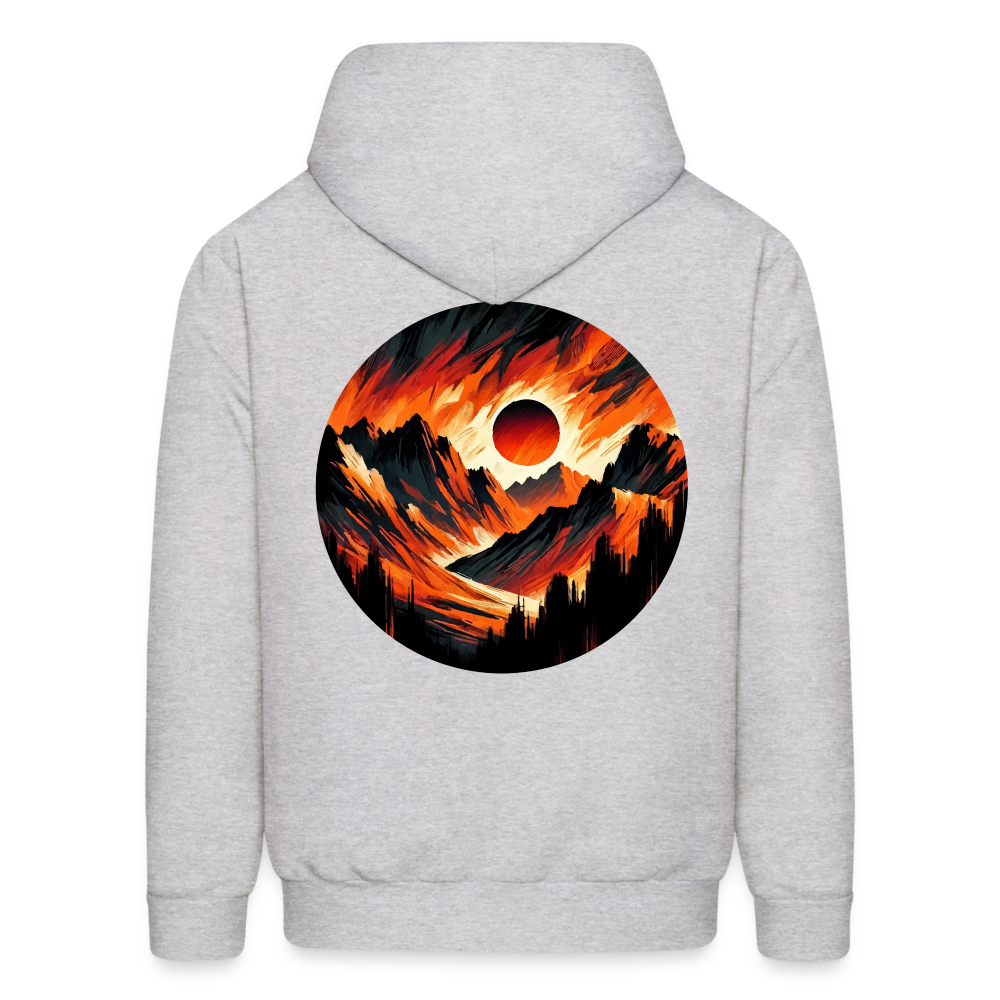 Men's Orange and Black Mountain Range Graphic Hoodie with Logo - ash 