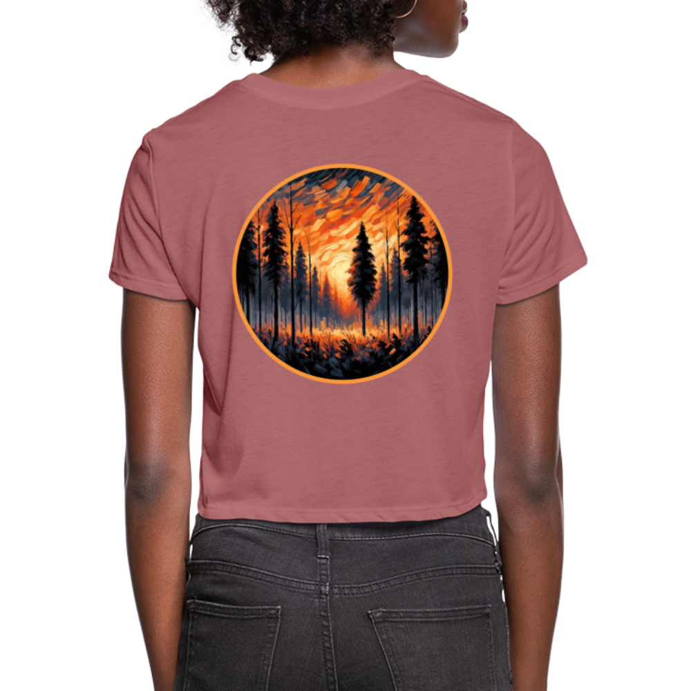 Women's Orange Forest Sunset Graphic Cropped T-Shirt with Logo - mauve